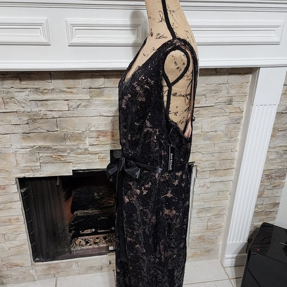 R&M Richards Black and Nude Lace Tied Waist V-Neck Maxi Dress Plus Size 18W New! - Picture 6 of 11